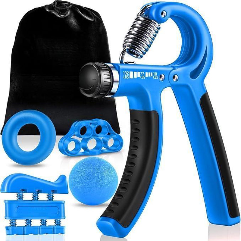 Funny Hand Grip Strengthener Workout Kit (5 Pack) Forearm Grip Adjustable Resistance Hand Gripper, Finger Exerciser, Finger Stretcher, Grip Ring & Stress Relief Grip Ball for Athletes