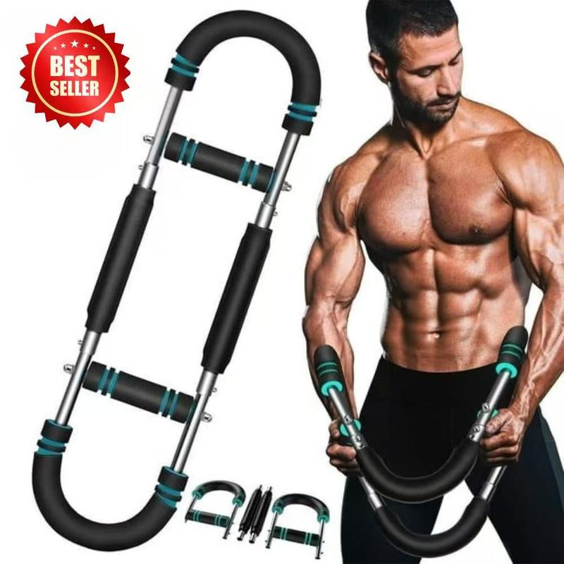 【NEW Version】2025 Pro Adjustable Arm&Chest Muscle Trainer for Men-Detachable Stainless Fitness Tool with Blue Grips, Ideal for Beginners and Enthusiasts, Black, Strength Training Accessory | Adjustable Resistance | Anti-Slip Grips, Home Workout Equipment