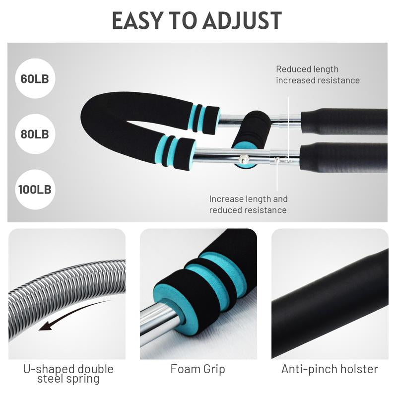 【NEW Version】2025 Pro Adjustable Arm&Chest Muscle Trainer for Men-Detachable Stainless Fitness Tool with Blue Grips, Ideal for Beginners and Enthusiasts, Black, Strength Training Accessory | Adjustable Resistance | Anti-Slip Grips, Home Workout Equipment